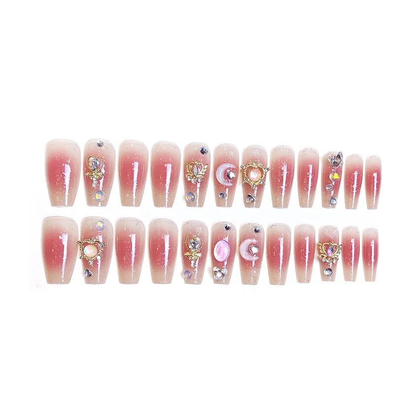 24pcs/box Luxury Pink Long Coffin Fake Nails