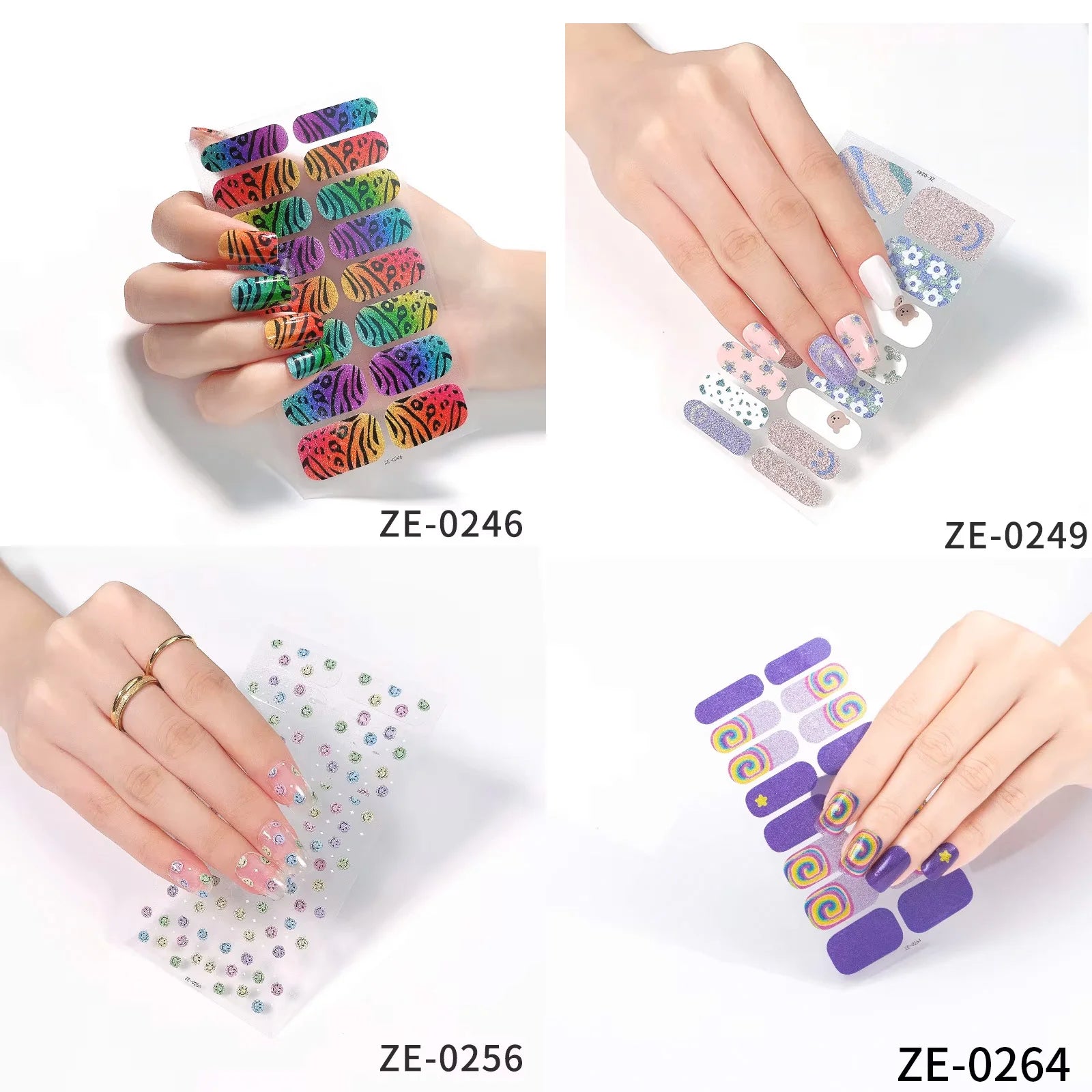 14Tips DIY Glitter Bake Free Gel Nail Stickers Stripe