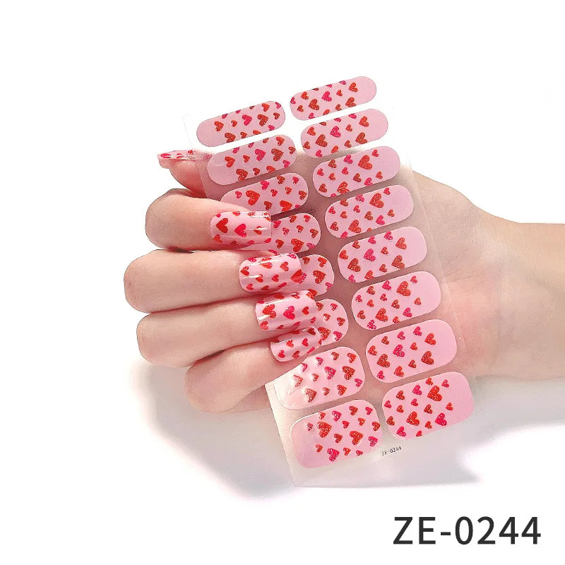 14Tips DIY Glitter Bake Free Gel Nail Stickers Stripe