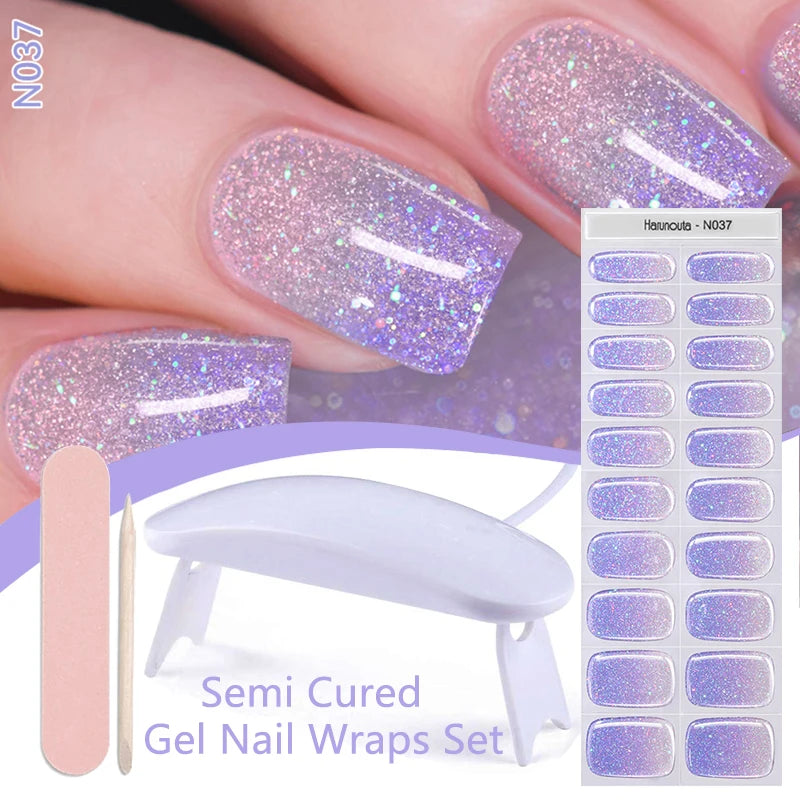 4pcs/set Sparkly Shinning Semi Cured Gel Nail Strips