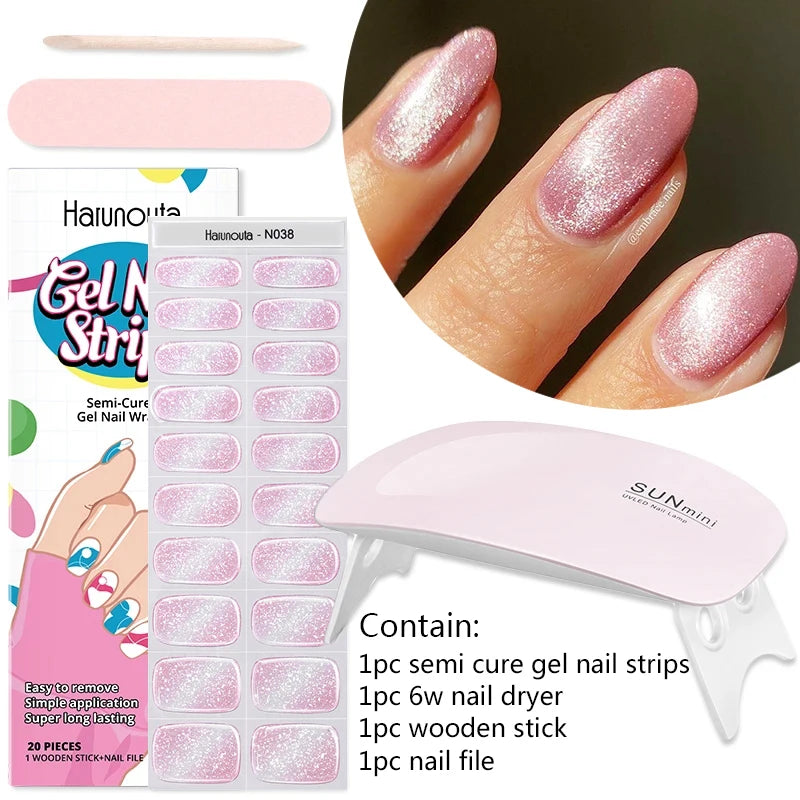 4pcs/set Sparkly Shinning Semi Cured Gel Nail Strips