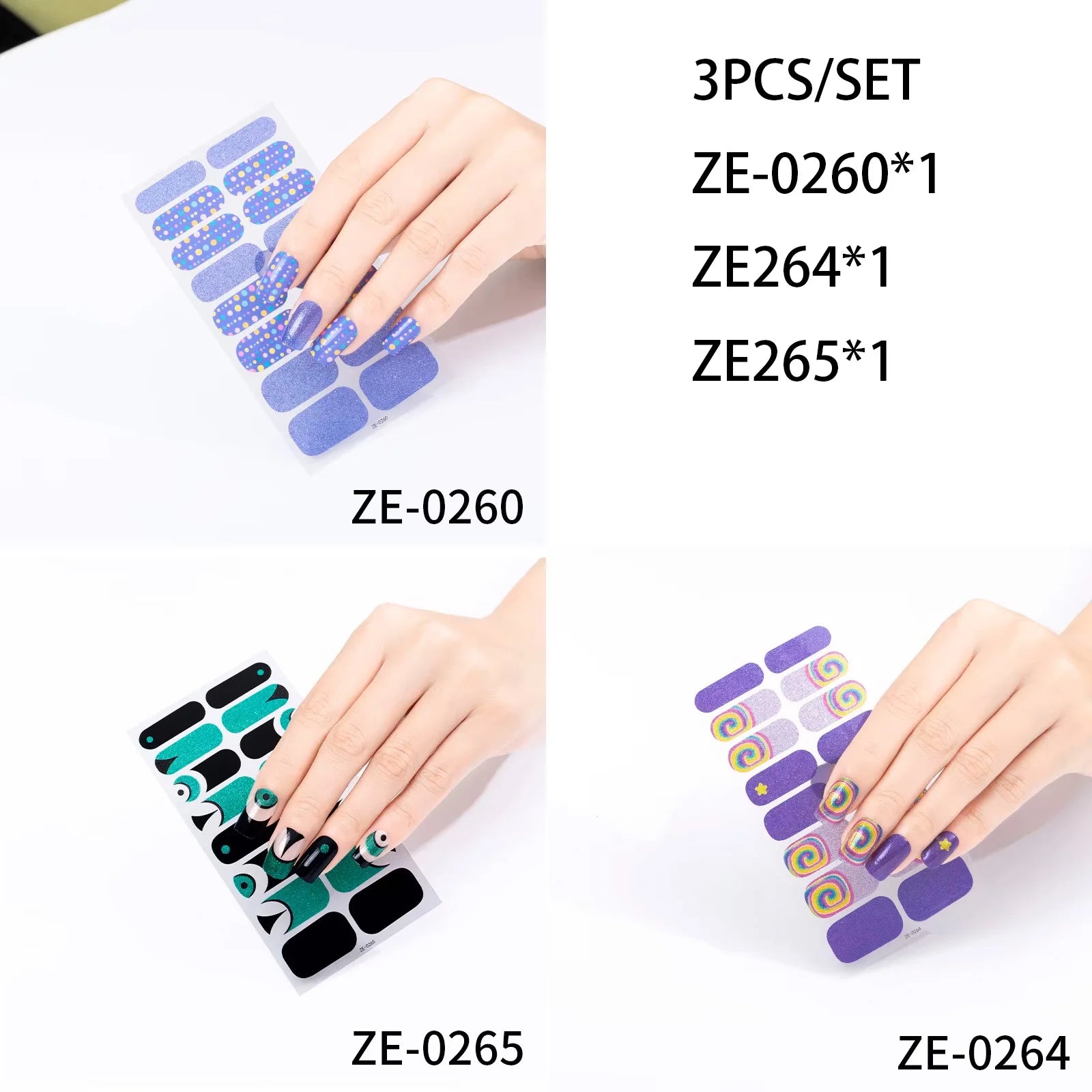 14Tips DIY Glitter Bake Free Gel Nail Stickers Stripe