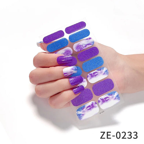 14Tips DIY Glitter Bake Free Gel Nail Stickers Stripe