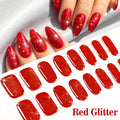 16Tips French Red Glitter Semi-Cured Nail Stickers