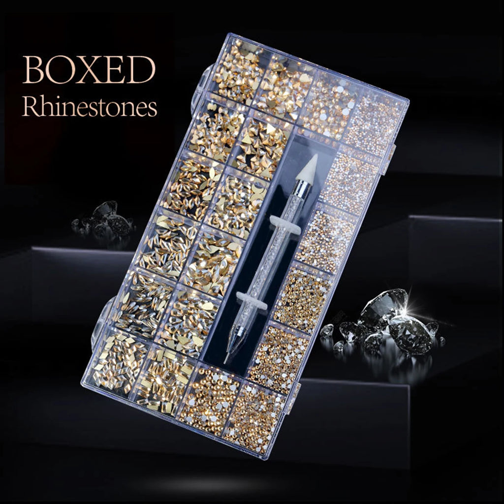 21 grid rhinestone box mixed nail Gems