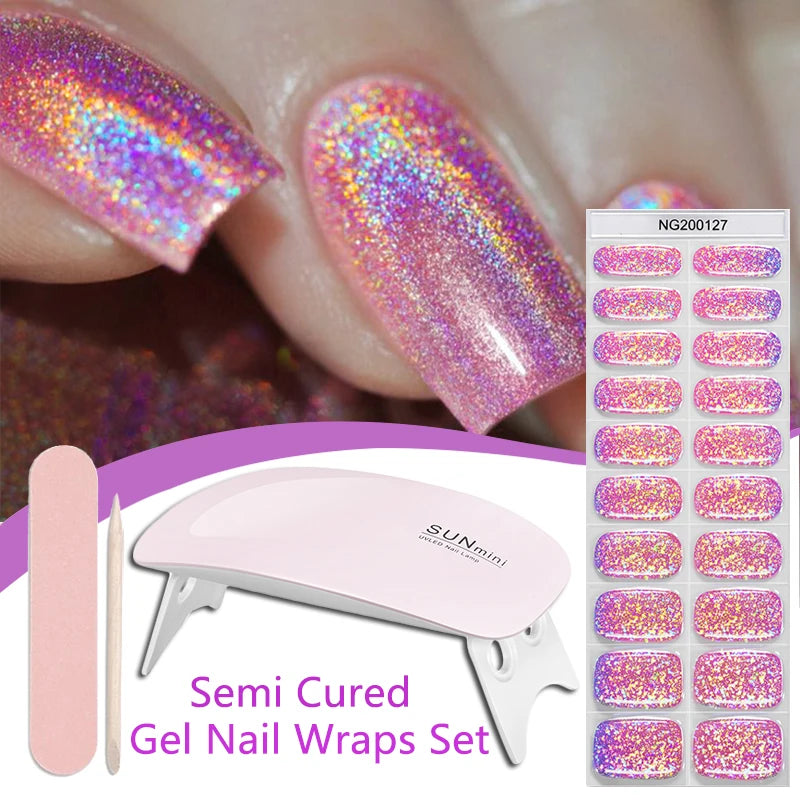 4pcs/set Sparkly Shinning Semi Cured Gel Nail Strips