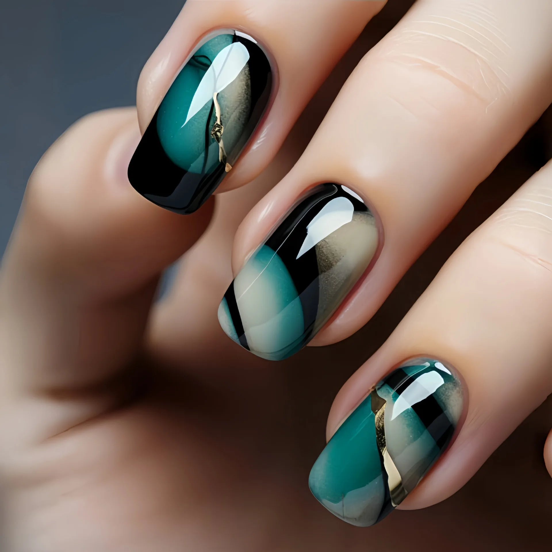 24Pcs Solid Black Short False Nails