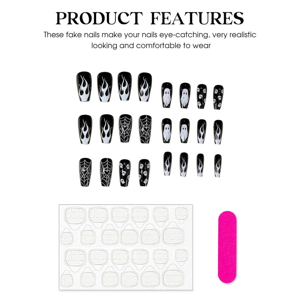 24pcs White Ghost Skull False Nails