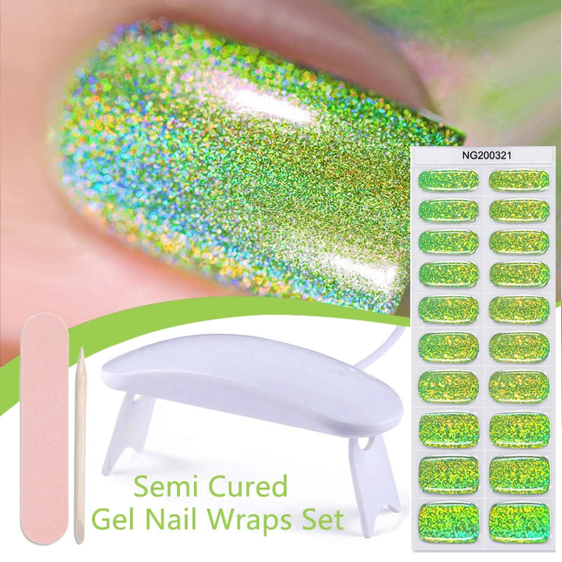 4pcs/set Sparkly Shinning Semi Cured Gel Nail Strips