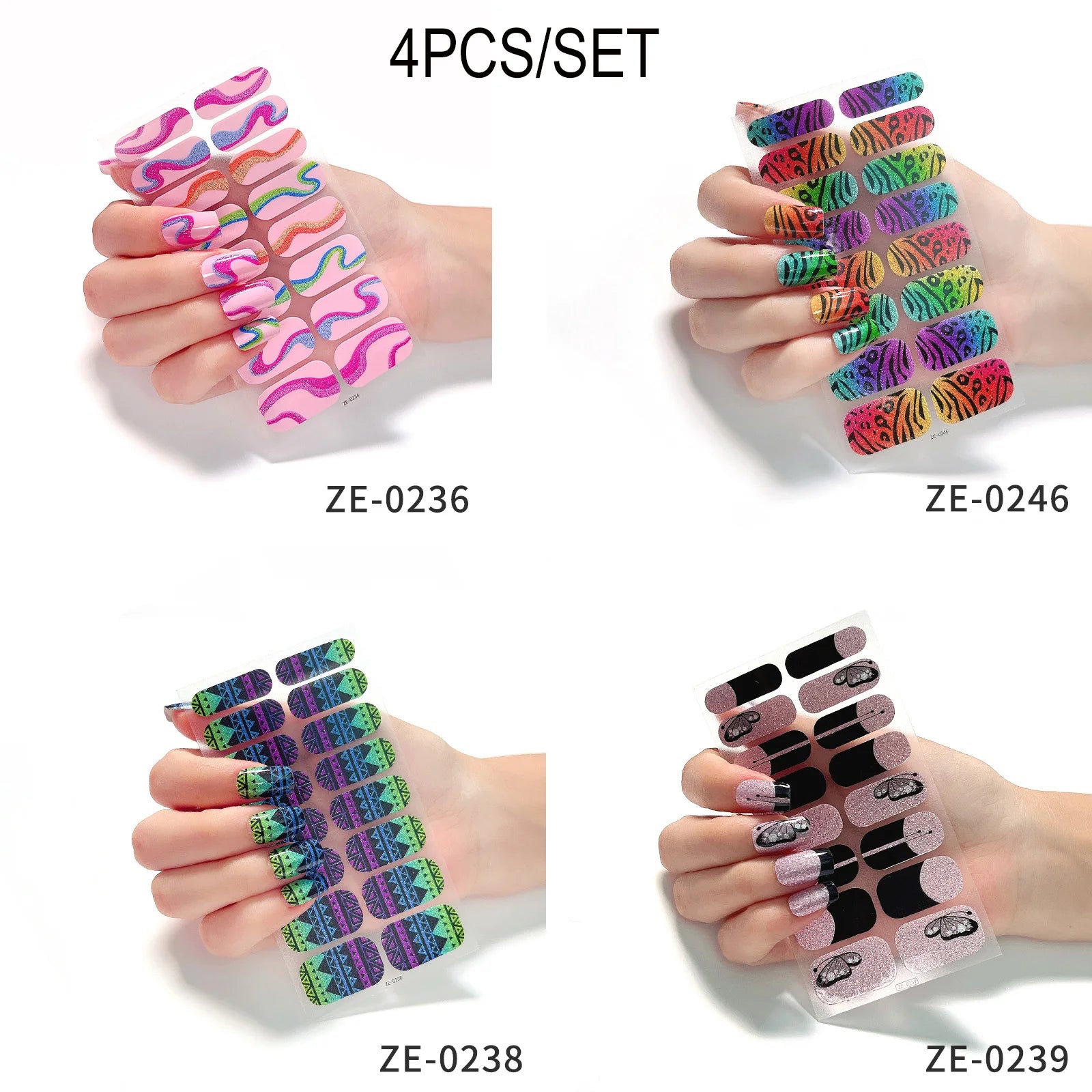 14Tips DIY Glitter Bake Free Gel Nail Stickers Stripe