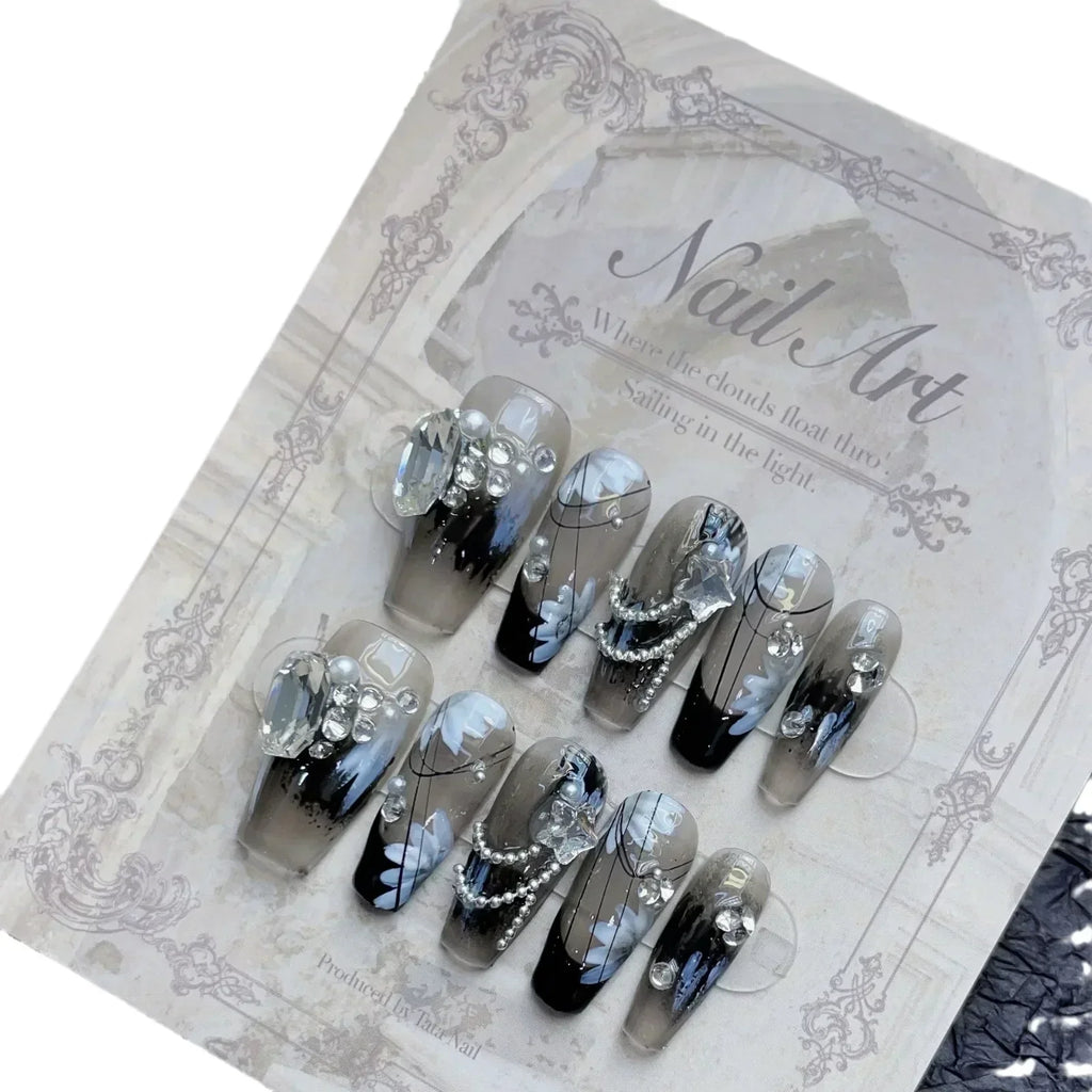 24pcsBlack Handmade Press on Nails