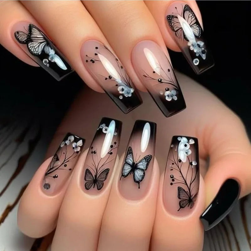 24Pcs Solid Black Short False Nails