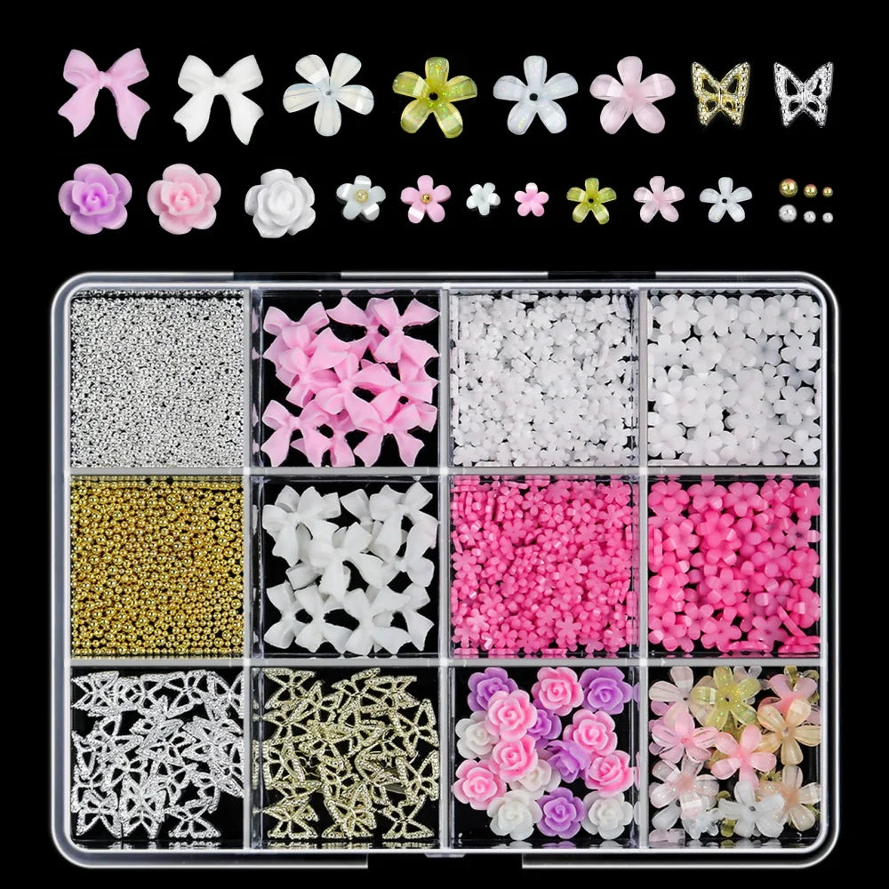 120pcs/box 3D Gold Bow Butterfly Nail