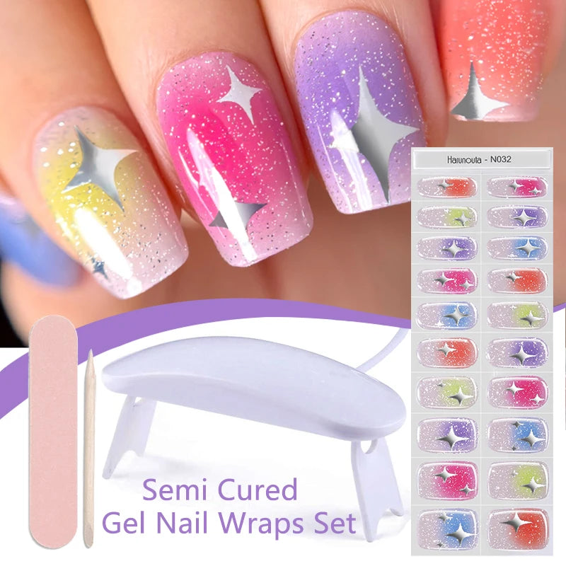 4pcs/set Sparkly Shinning Semi Cured Gel Nail Strips