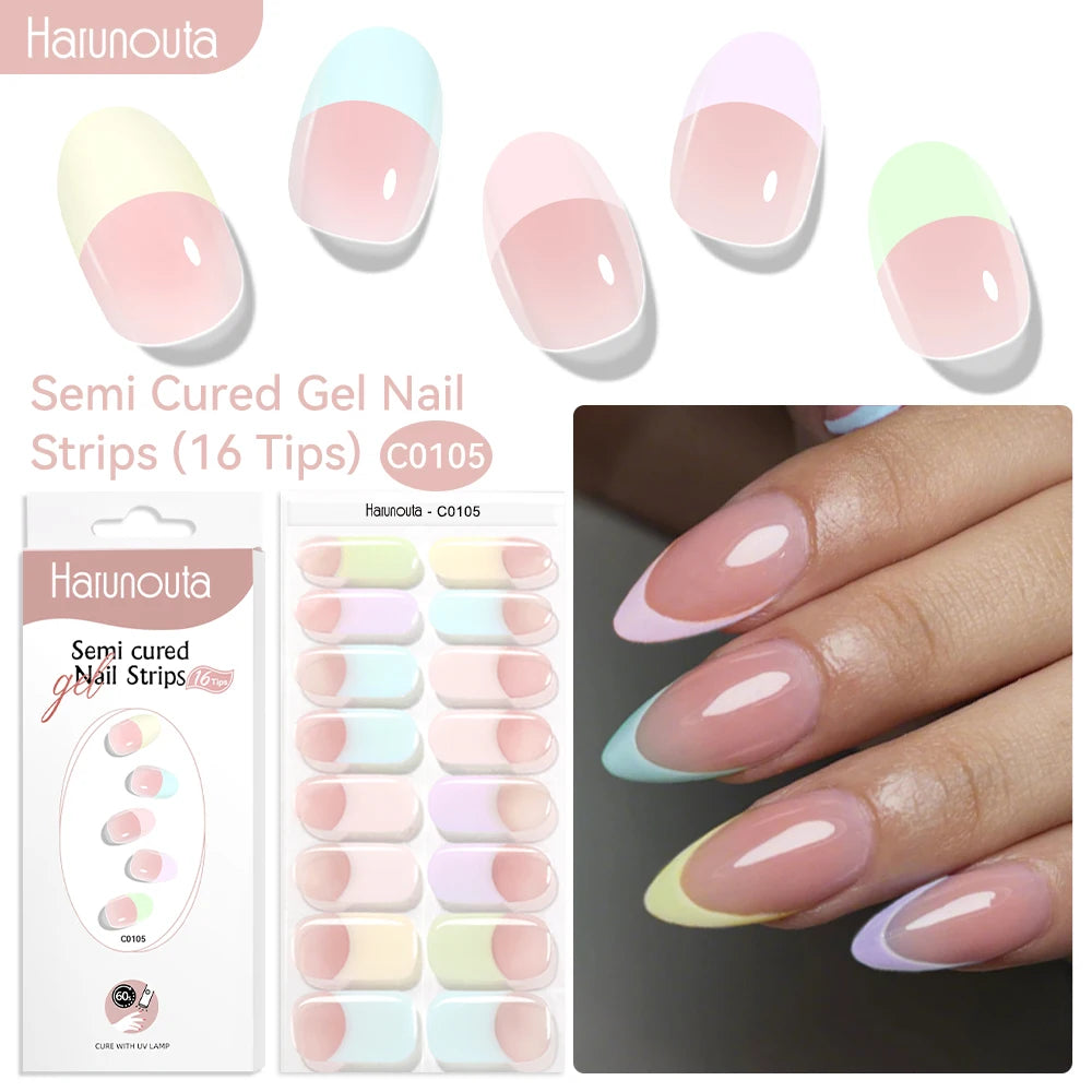 Gradient Red Marble Gold Line Semi Cured Gel Nail Strips