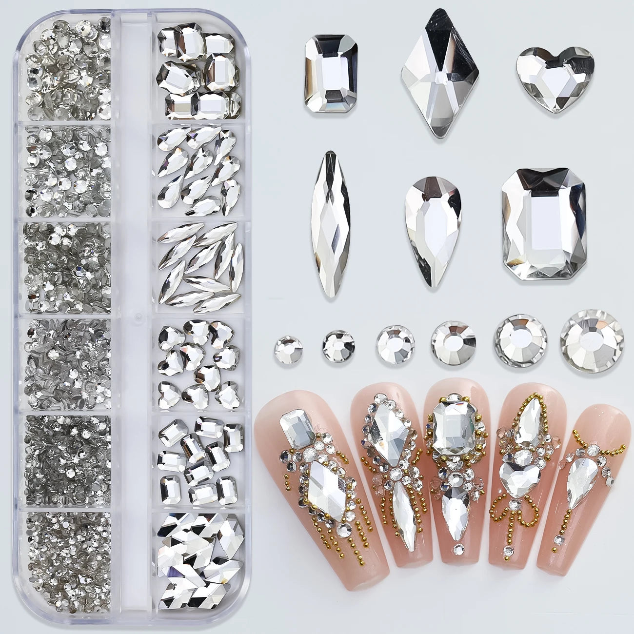 12Grids Mixed-Shape Crystal Nail