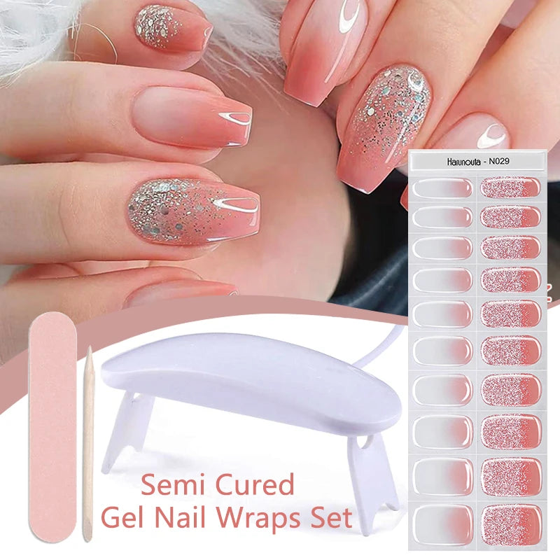 4pcs/set Sparkly Shinning Semi Cured Gel Nail Strips