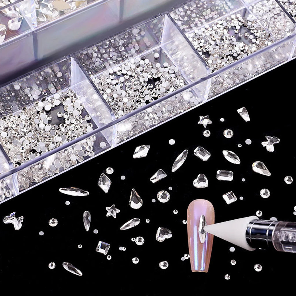 21 grid rhinestone box mixed nail Gems