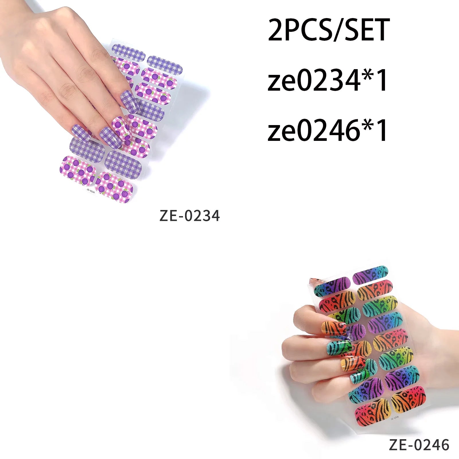 14Tips DIY Glitter Bake Free Gel Nail Stickers Stripe