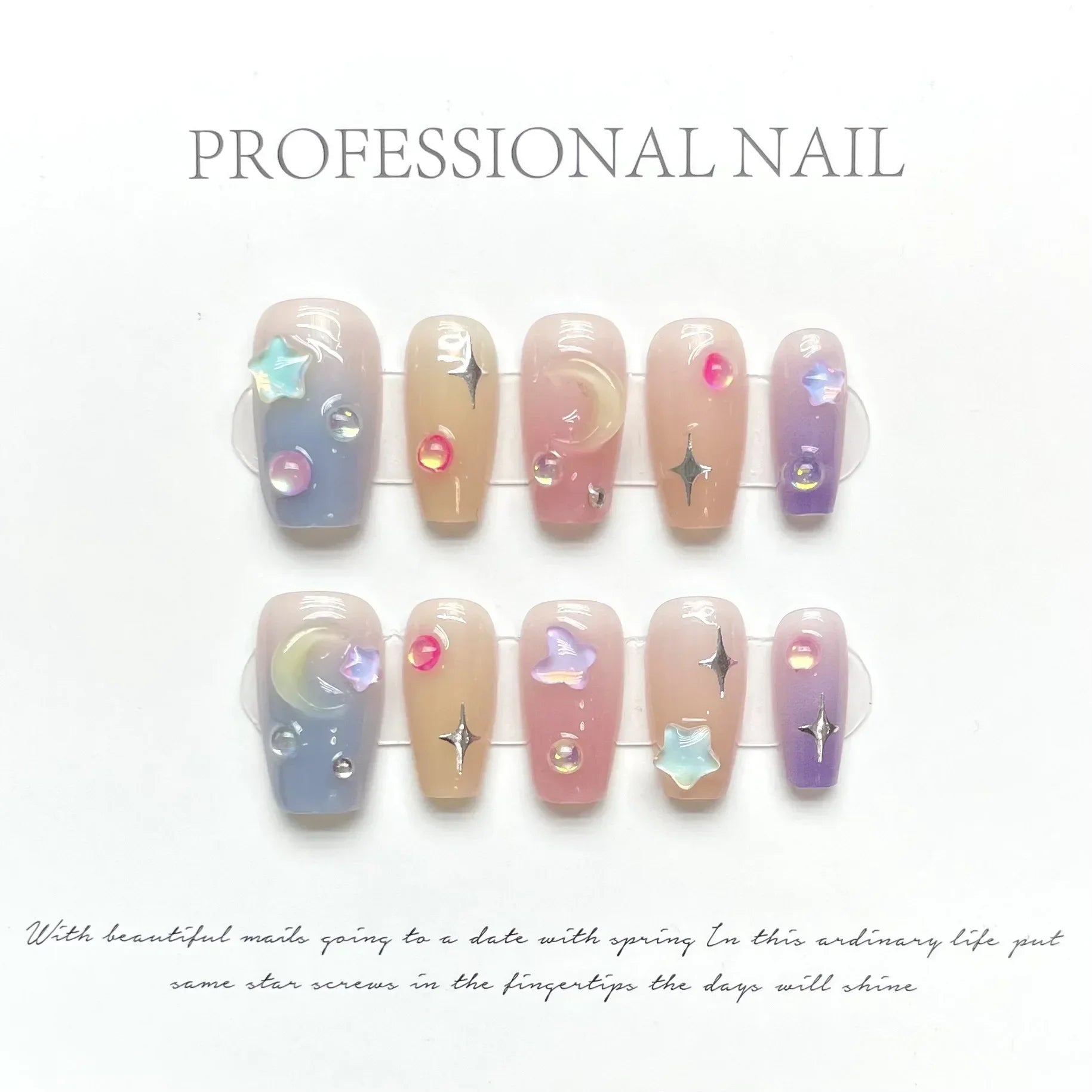 10Pcs  Long Ballet Blue Fake Nails