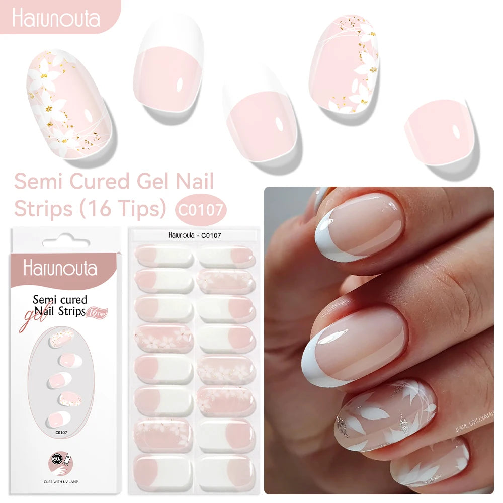 Gradient Red Marble Gold Line Semi Cured Gel Nail Strips