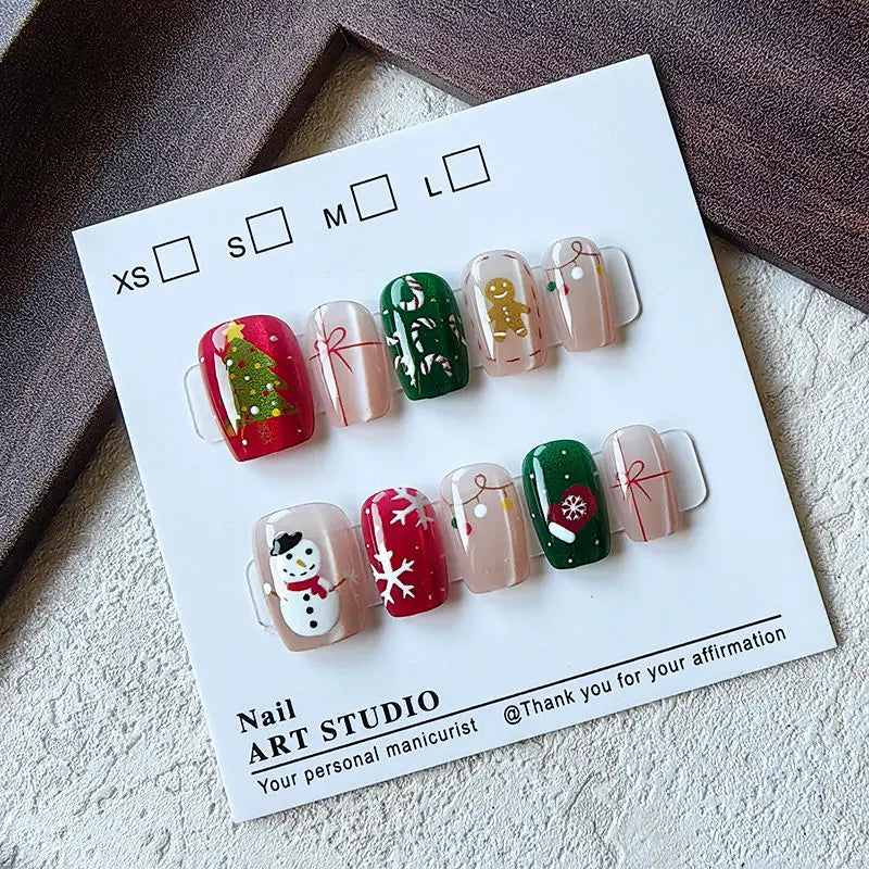 10 Pcs Christmas Half Handmade Press on Nails