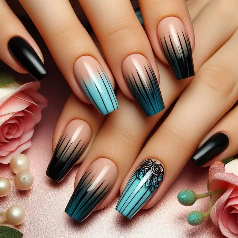 24Pcs Solid Black Short False Nails