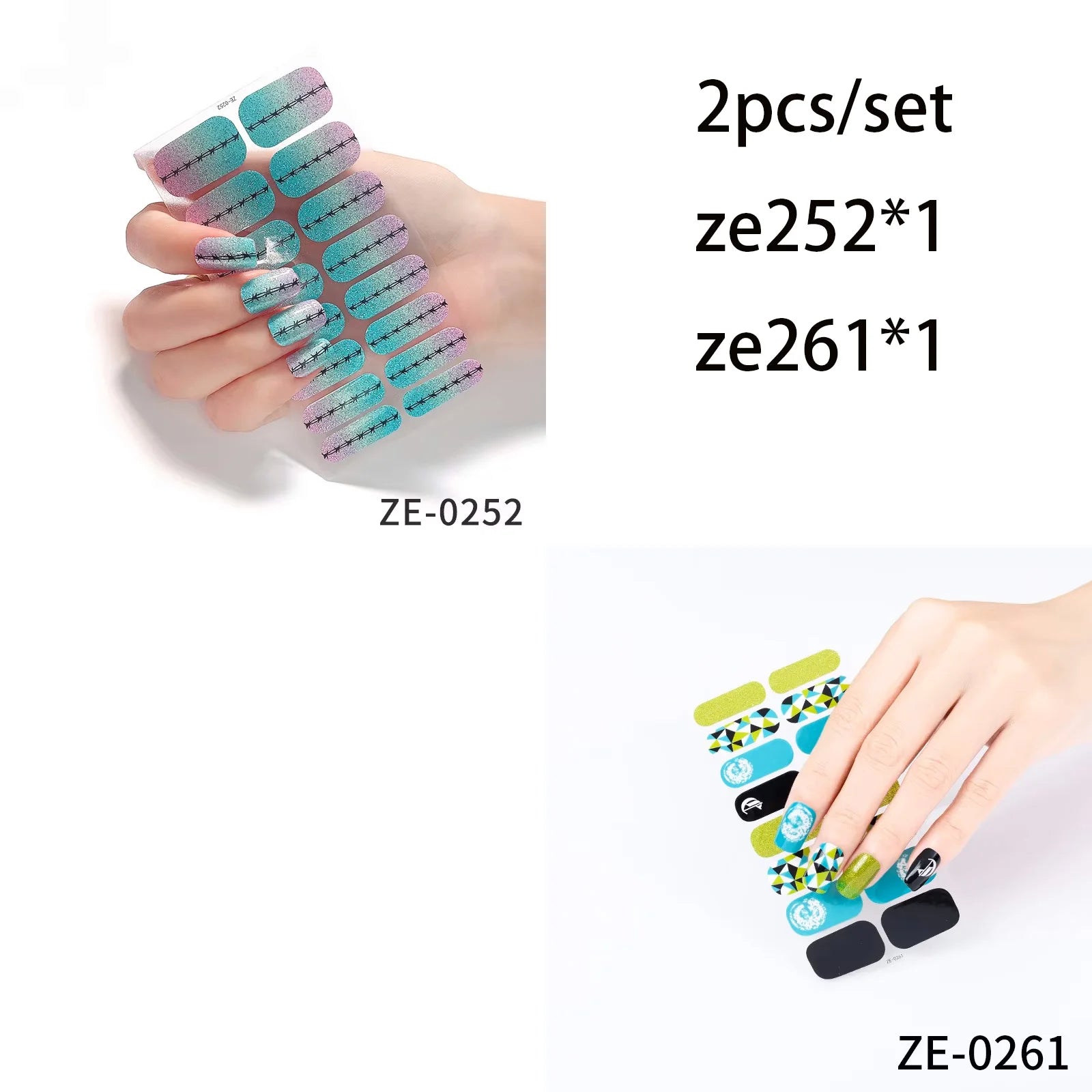 14Tips DIY Glitter Bake Free Gel Nail Stickers Stripe