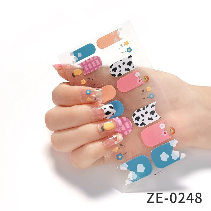 14Tips DIY Glitter Bake Free Gel Nail Stickers Stripe