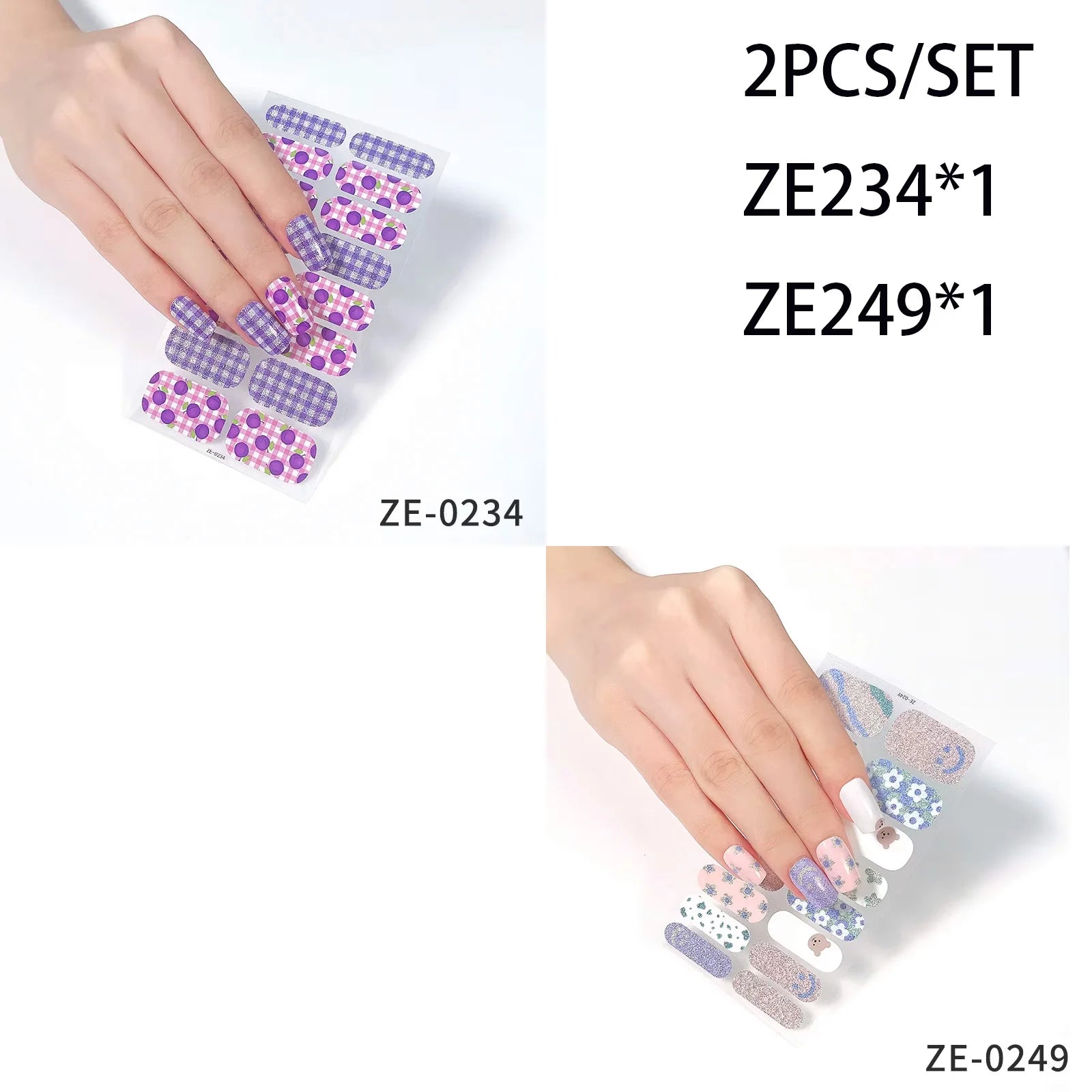 14Tips DIY Glitter Bake Free Gel Nail Stickers Stripe