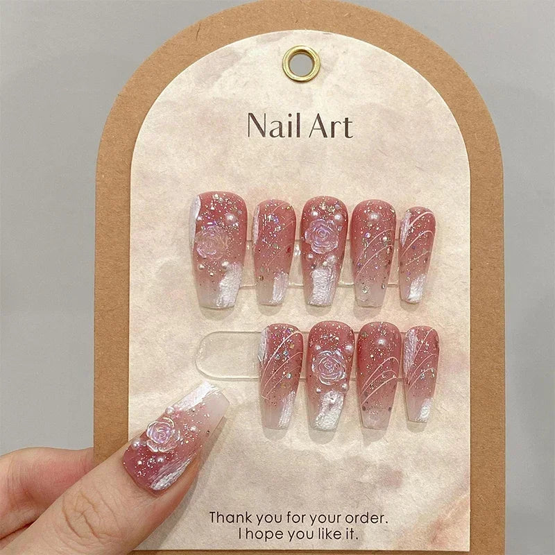 10Pcs  Long Ballet Blue Fake Nails