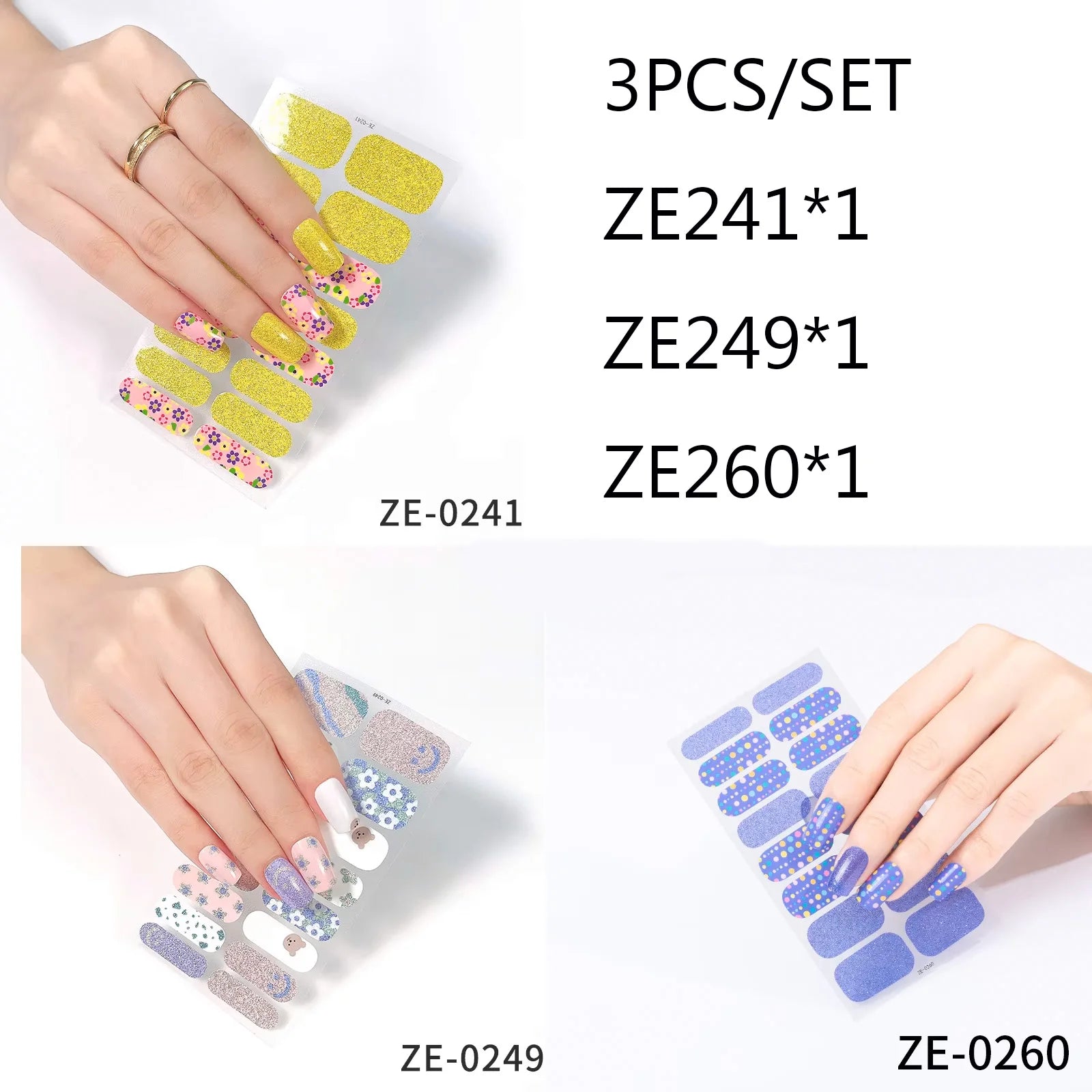 14Tips DIY Glitter Bake Free Gel Nail Stickers Stripe