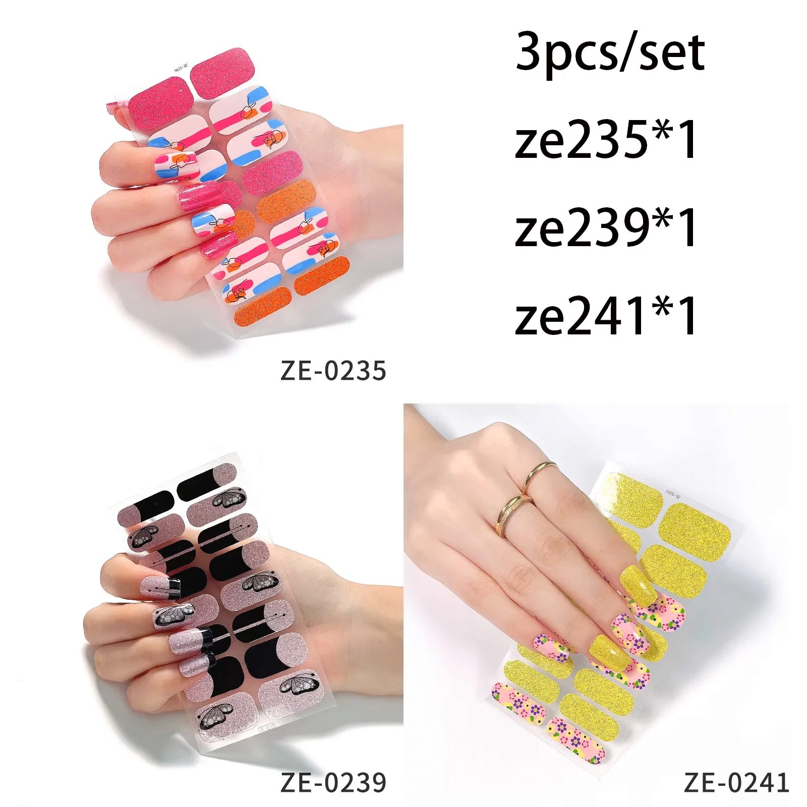 14Tips DIY Glitter Bake Free Gel Nail Stickers Stripe