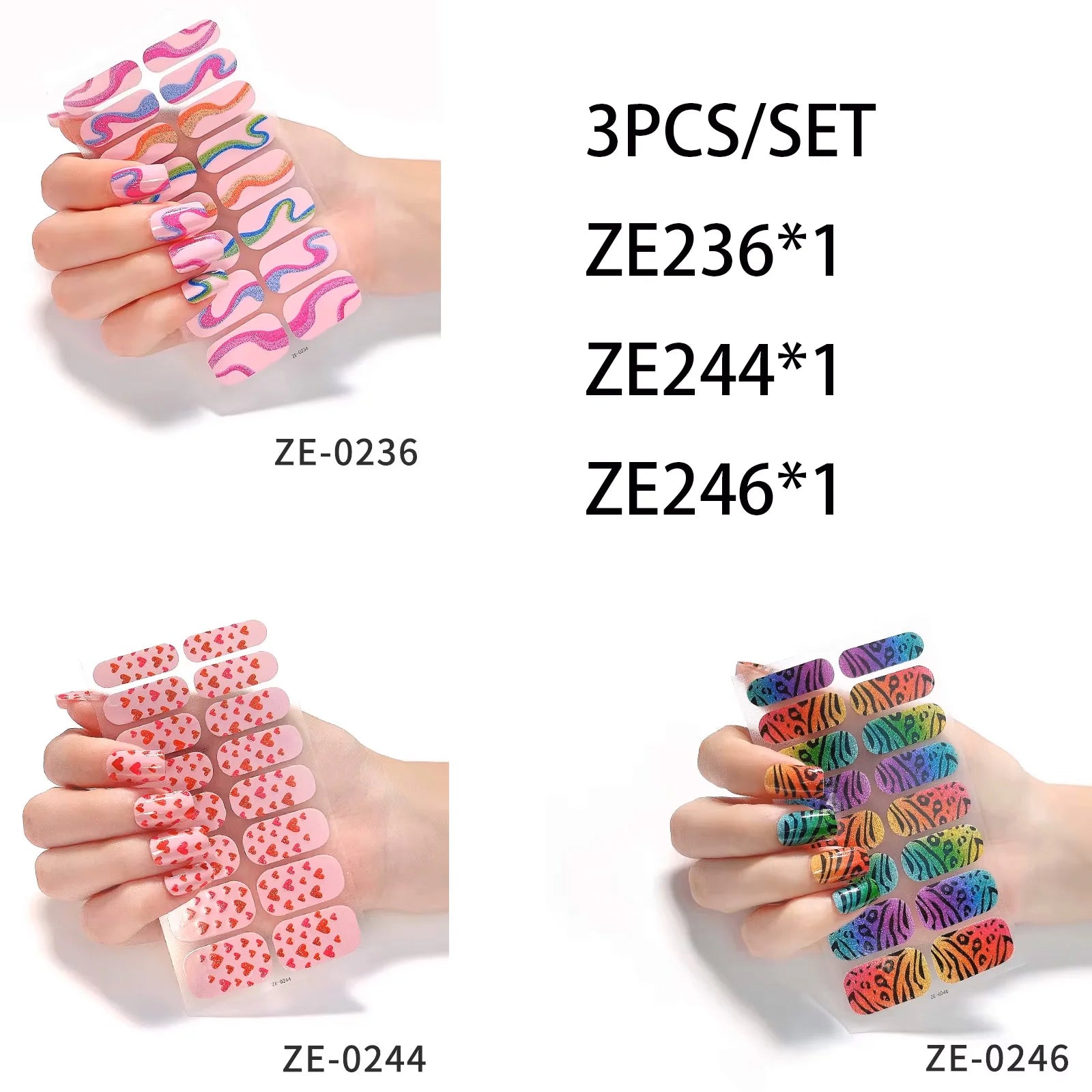 14Tips DIY Glitter Bake Free Gel Nail Stickers Stripe