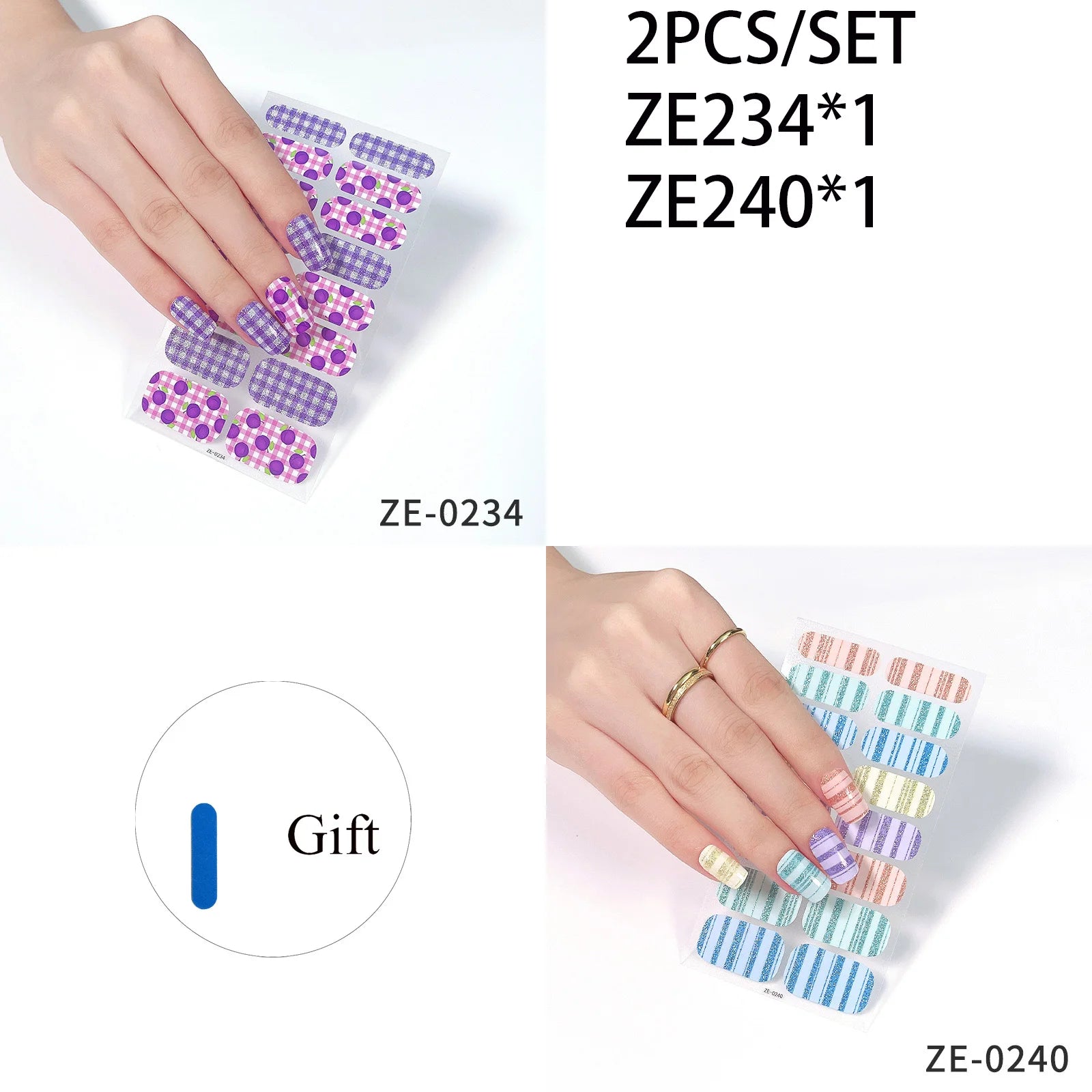 14Tips DIY Glitter Bake Free Gel Nail Stickers Stripe