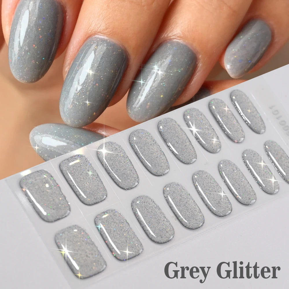 16Tips French Red Glitter Semi-Cured Nail Stickers