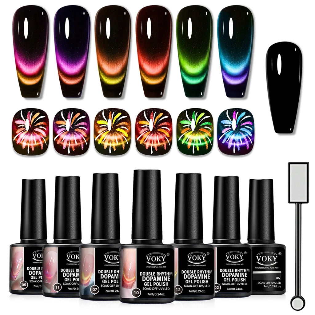 7PCS Double Color Cat Eye Gel Nails Polish Set