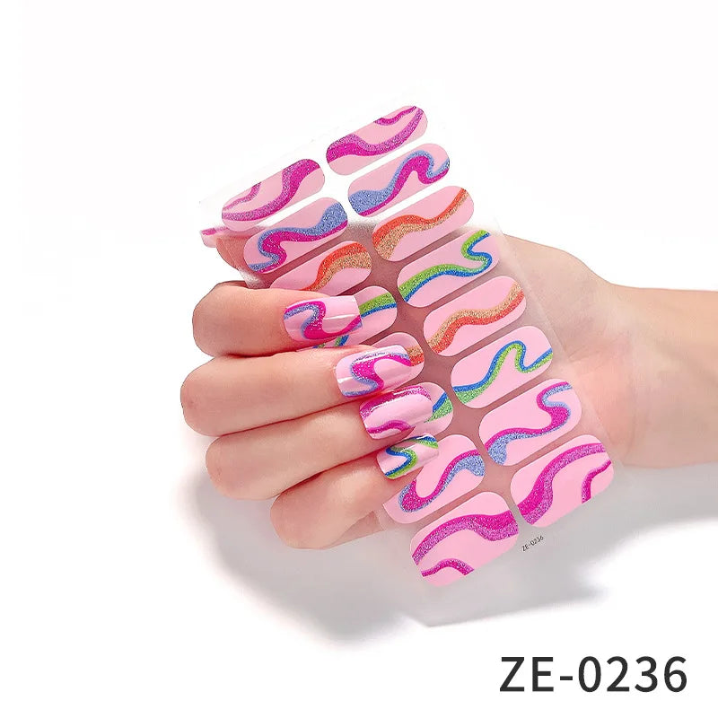 14Tips DIY Glitter Bake Free Gel Nail Stickers Stripe