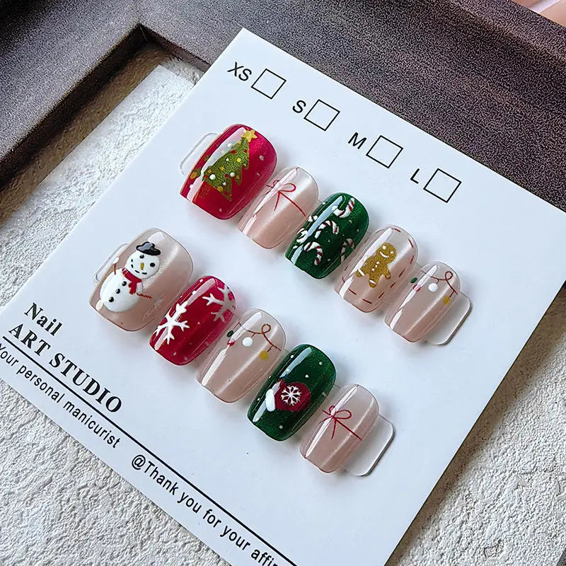 10 Pcs Christmas Half Handmade Press on Nails