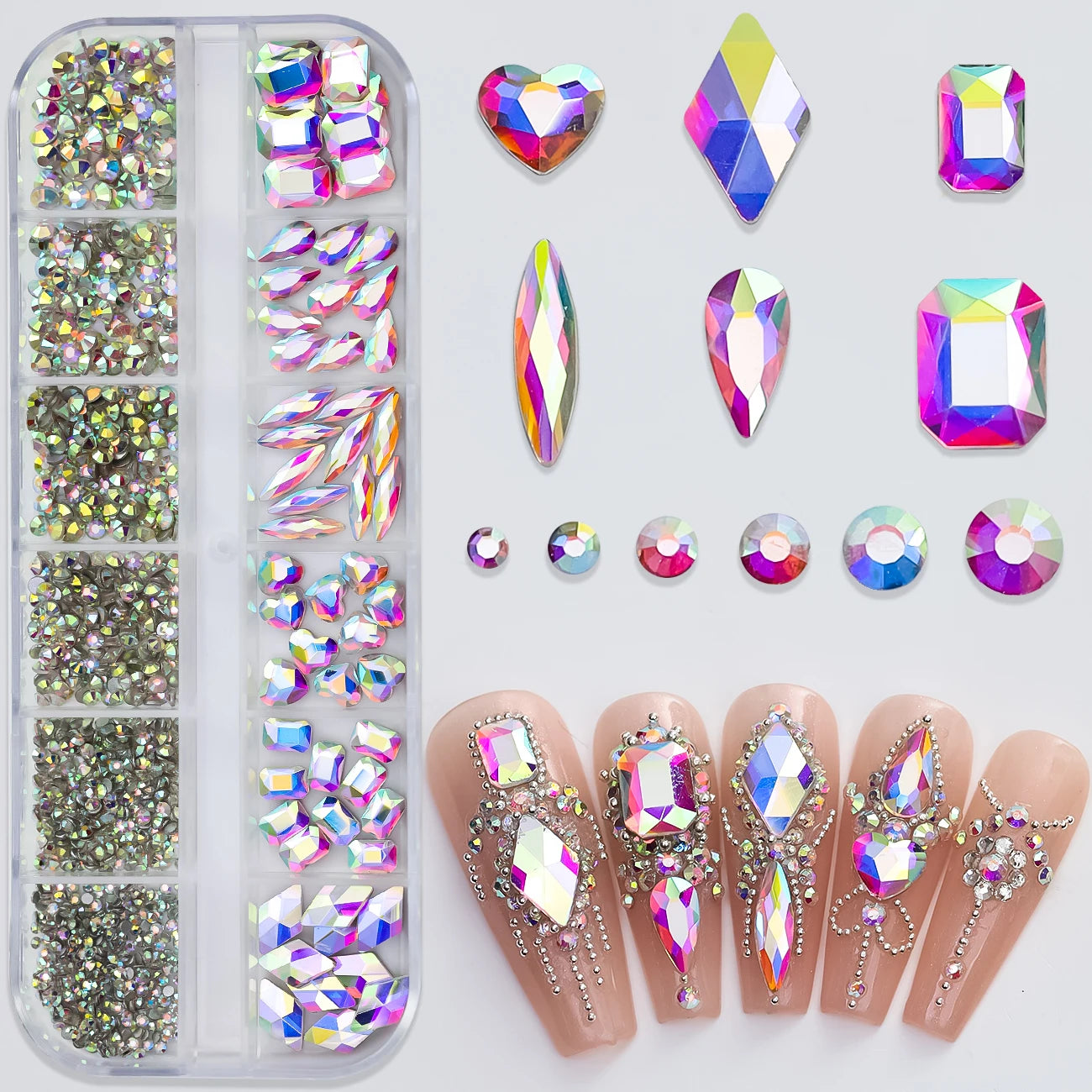 12Grids Mixed-Shape Crystal Nail