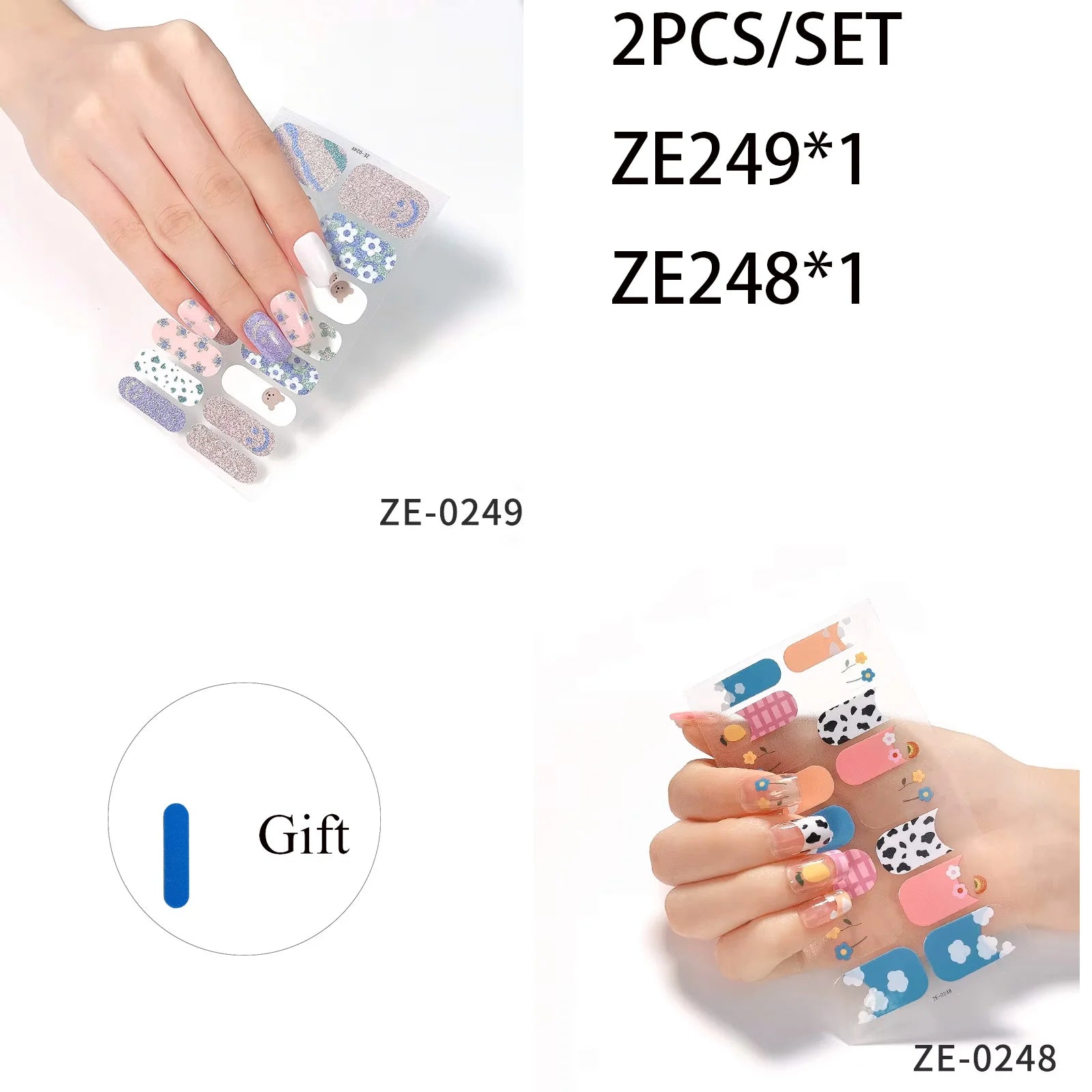 14Tips DIY Glitter Bake Free Gel Nail Stickers Stripe