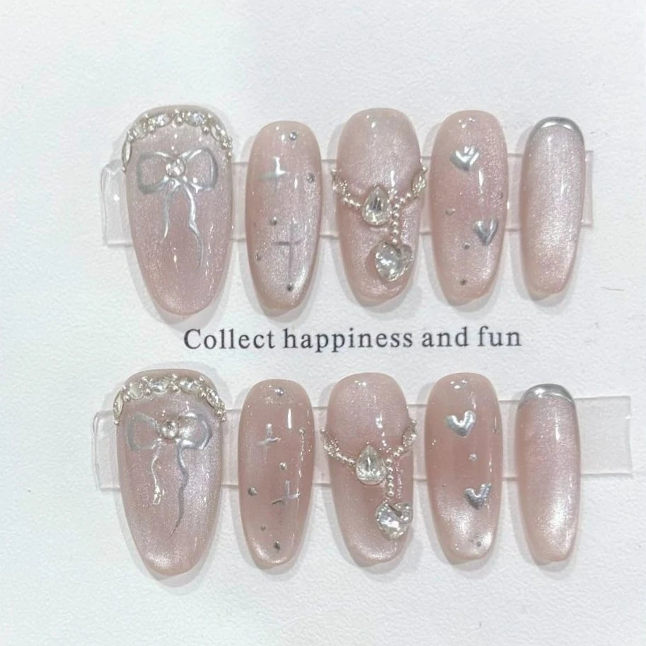 10Pcs Almond Mid-length Oval Fake Nails