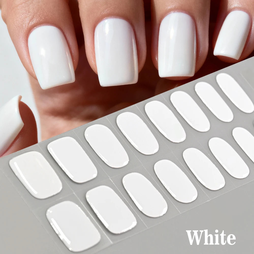 16Tips French Red Glitter Semi-Cured Nail Stickers