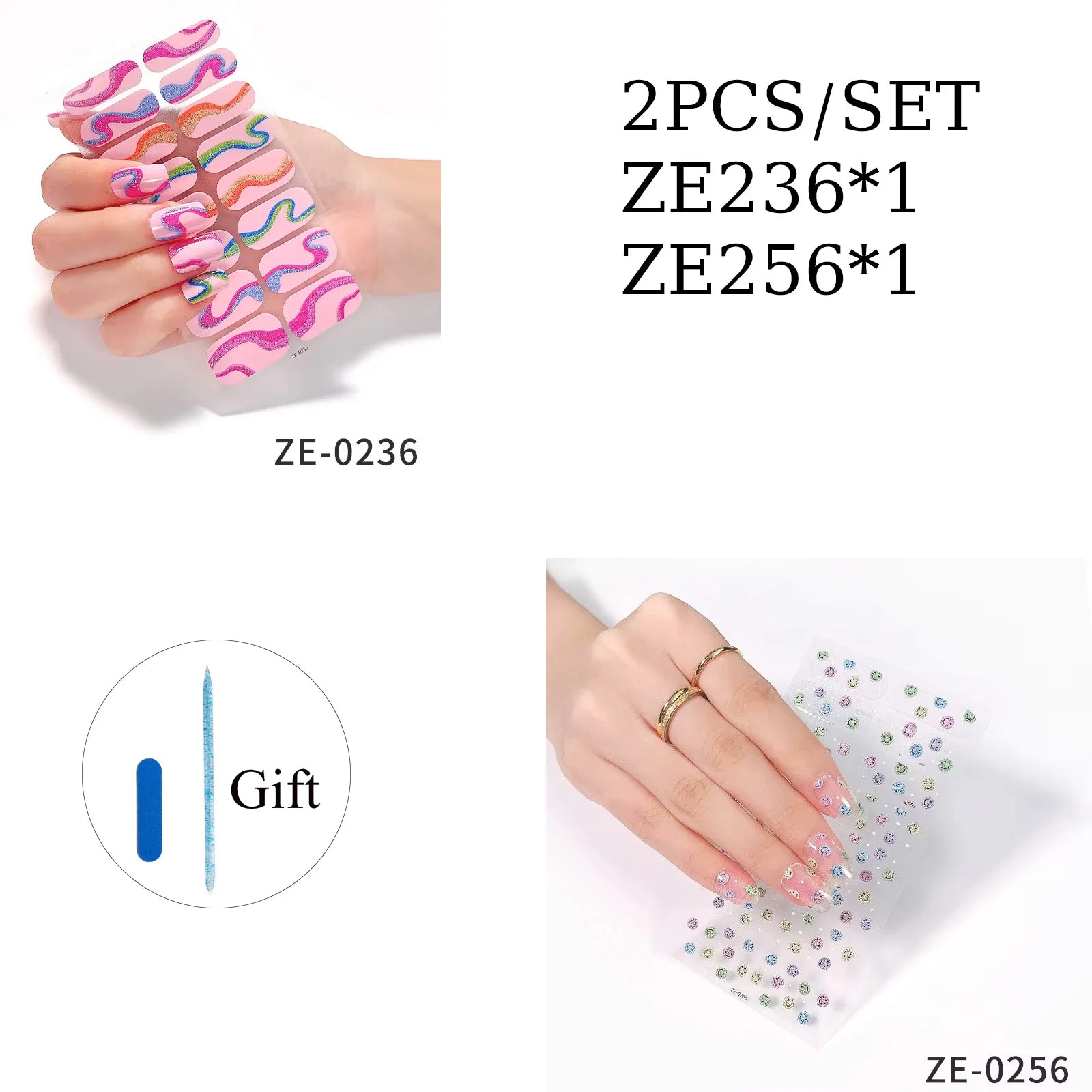 14Tips DIY Glitter Bake Free Gel Nail Stickers Stripe