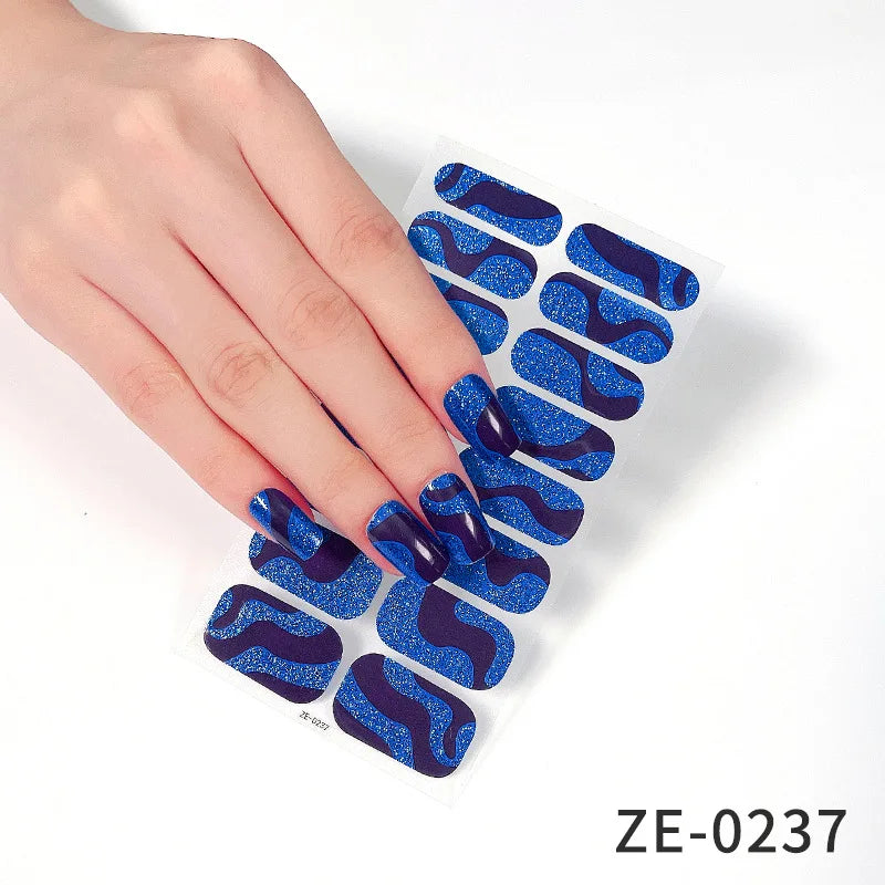 14Tips DIY Glitter Bake Free Gel Nail Stickers Stripe