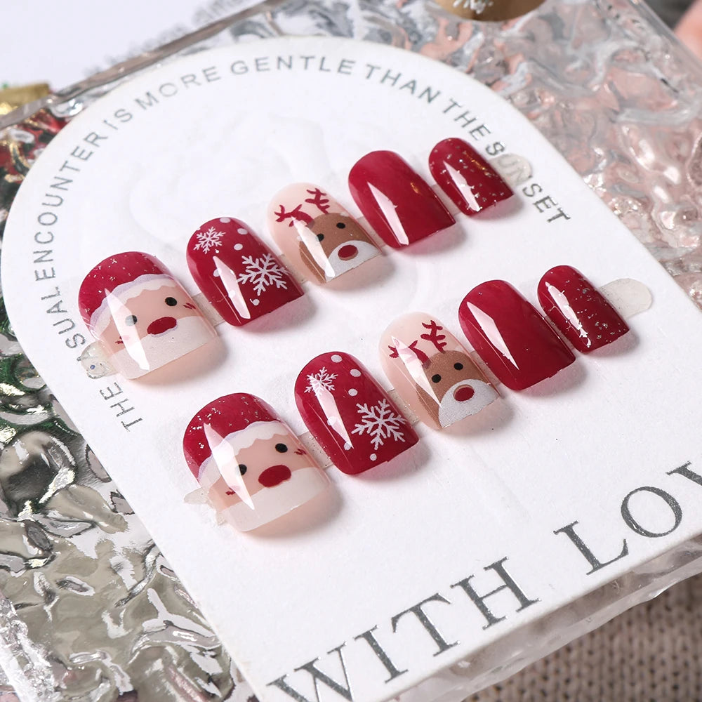 24Pcs Red Christmas Fake Nails