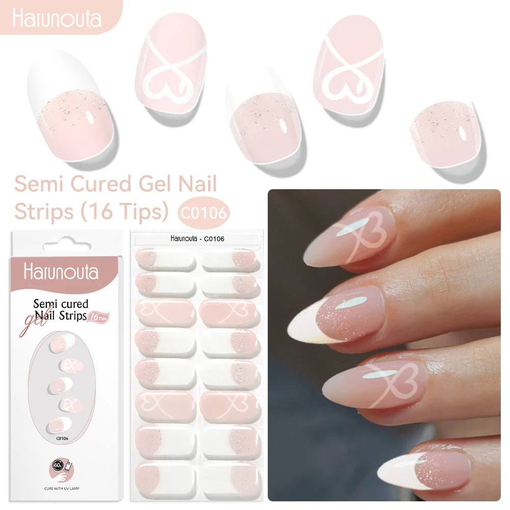 Gradient Red Marble Gold Line Semi Cured Gel Nail Strips