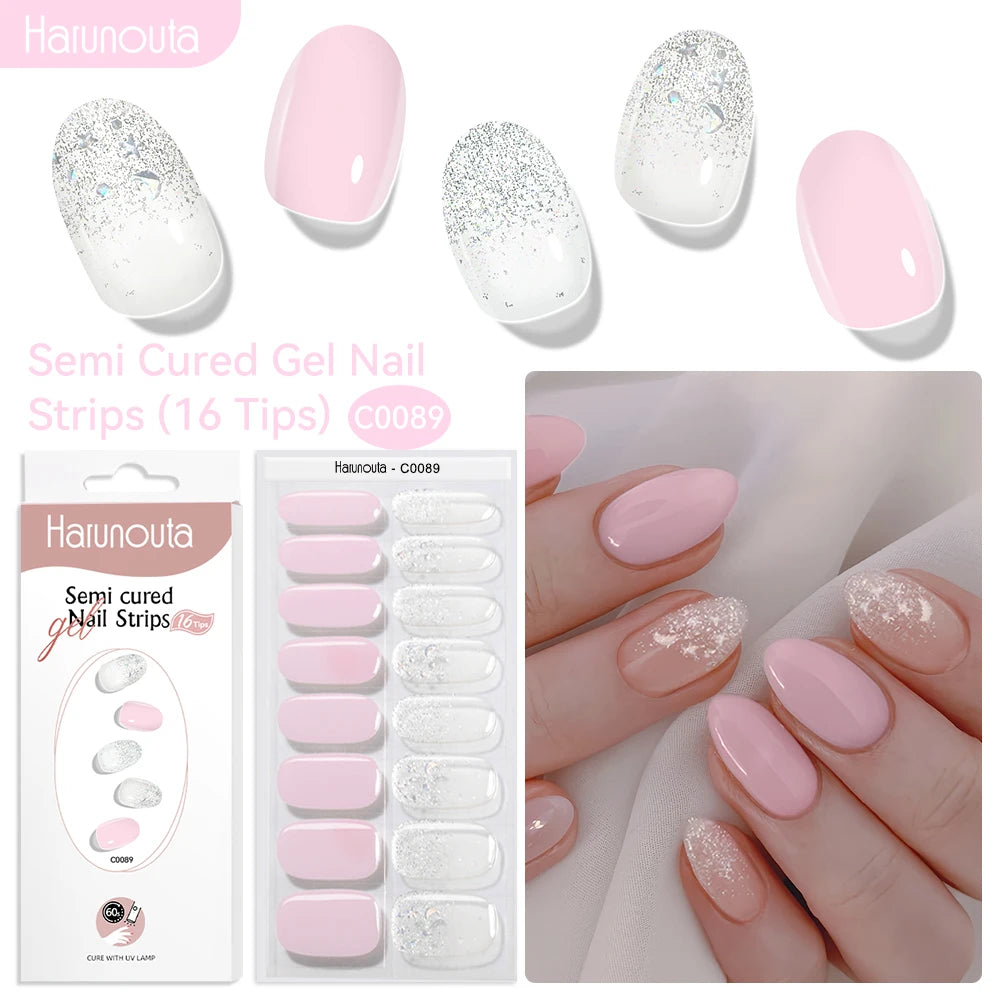 Gradient Red Marble Gold Line Semi Cured Gel Nail Strips