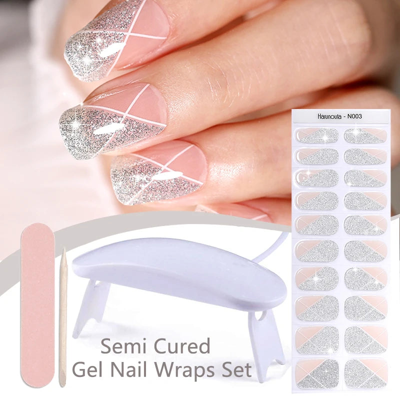 4pcs/set Sparkly Shinning Semi Cured Gel Nail Strips