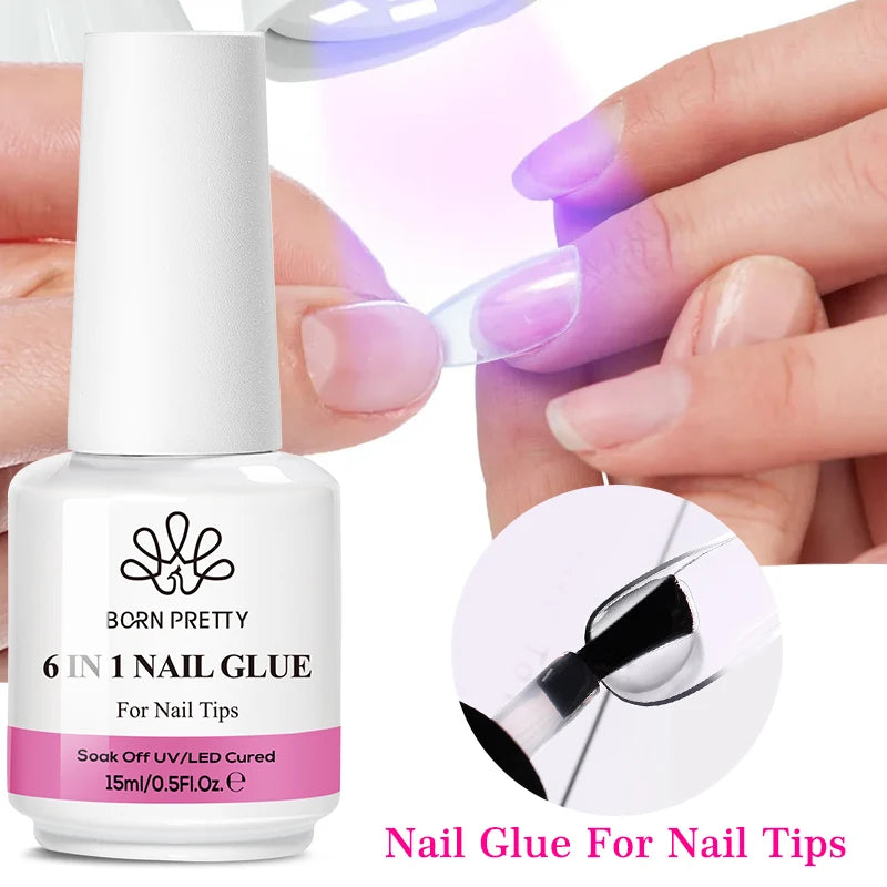 6 in 1 Nail Glue Gel Extra Strong Adhesive for Press on Nails